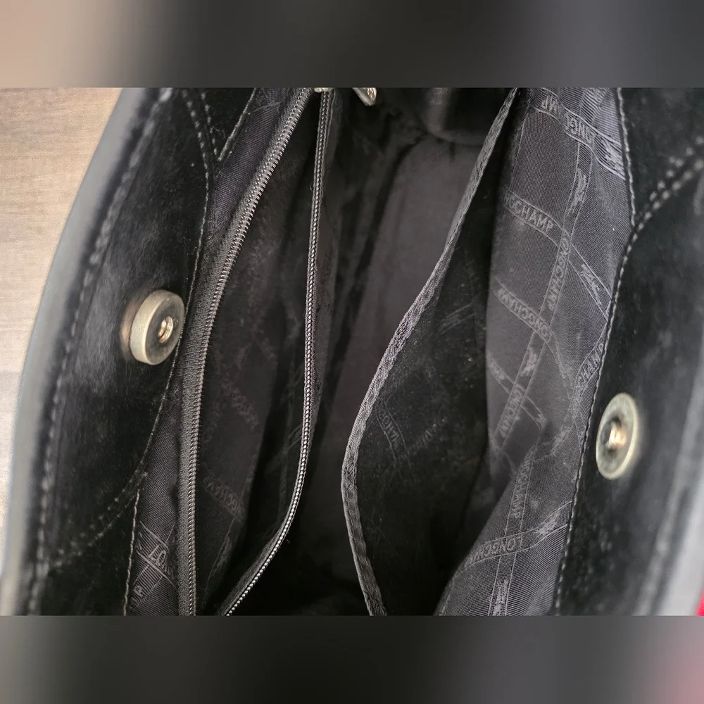 Longchamp Black Leather Handbag Tote Satchel Y2K Business Designer Bag Witchy